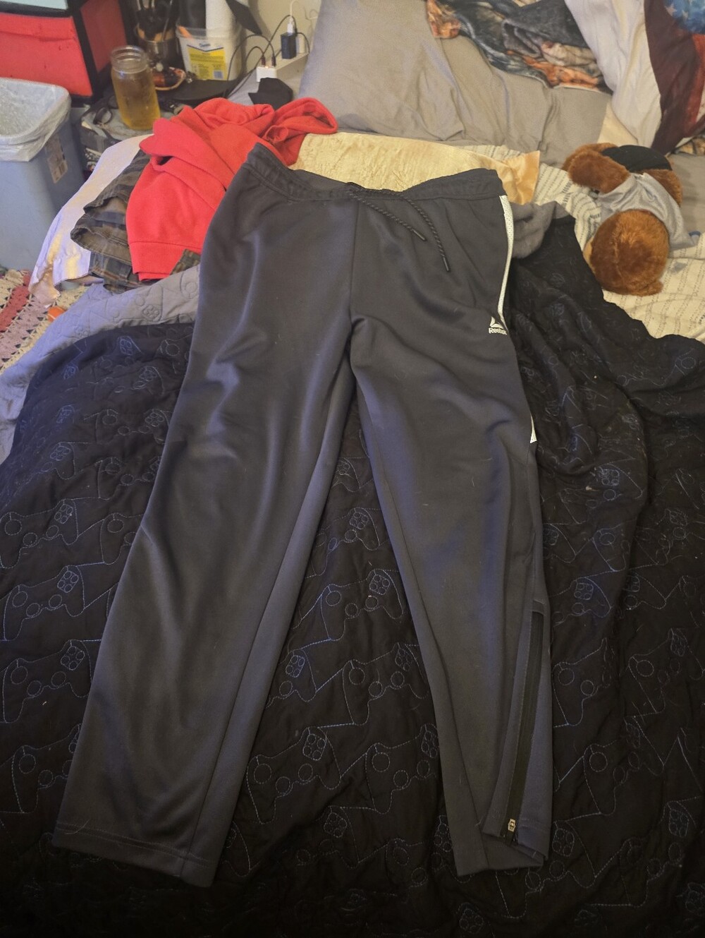 Reebok Black Track Pants with White Trim